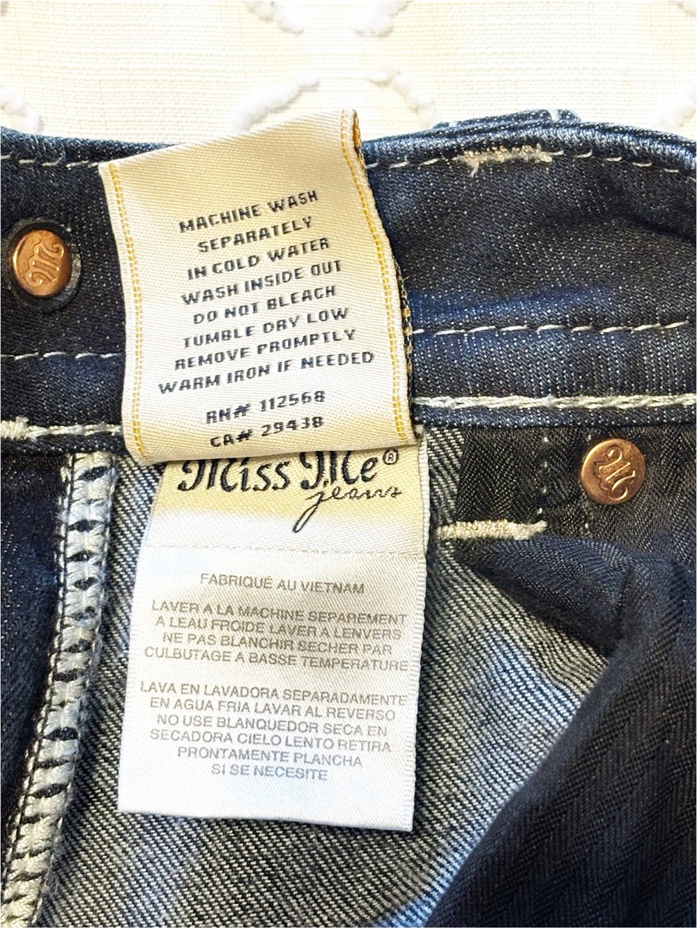 Miss Me Signature Straight Jeans Rhinestones Crosses Flap Pockets Low Rise 27 - Picture 6 of 11
